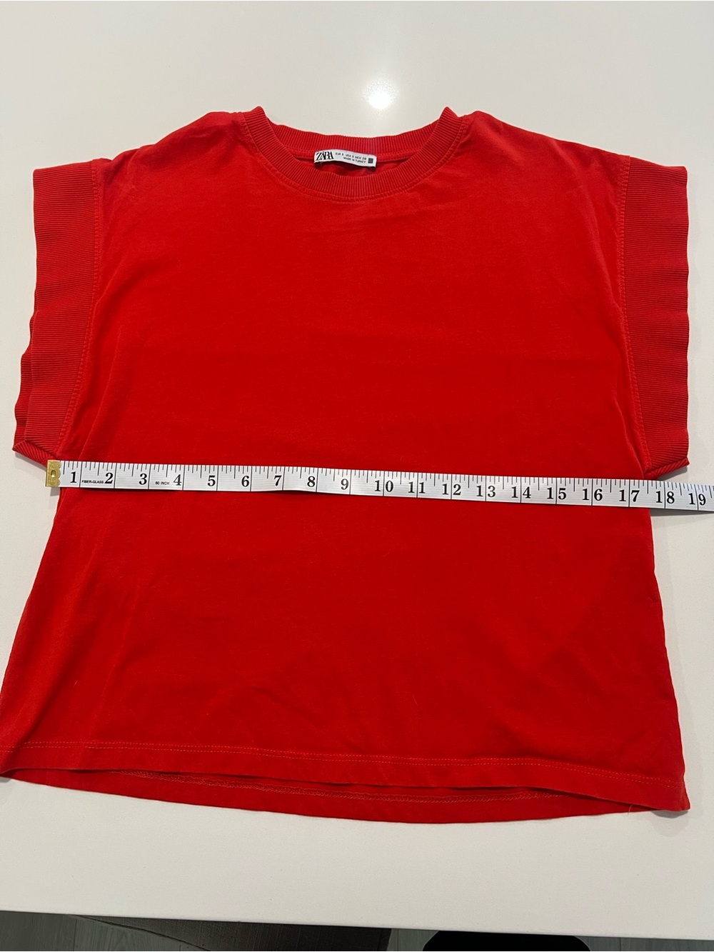 ZARA • bright red crewneck muscle tee with cap sleeves - Picture 6 of 7